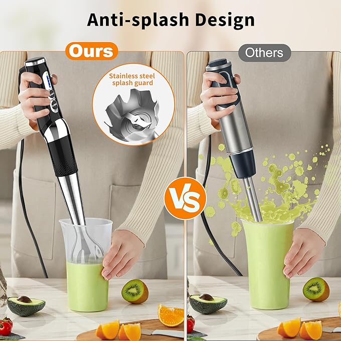 Immersion Blender Handheld, 3-Angle Adjustable with 21-Speed Electric Hand Emulsion Stick Blender with Stainless Steel Blade for Milkshakes, Puree, Soup, Baby Food, Smoothies-BubblyBeeBaby