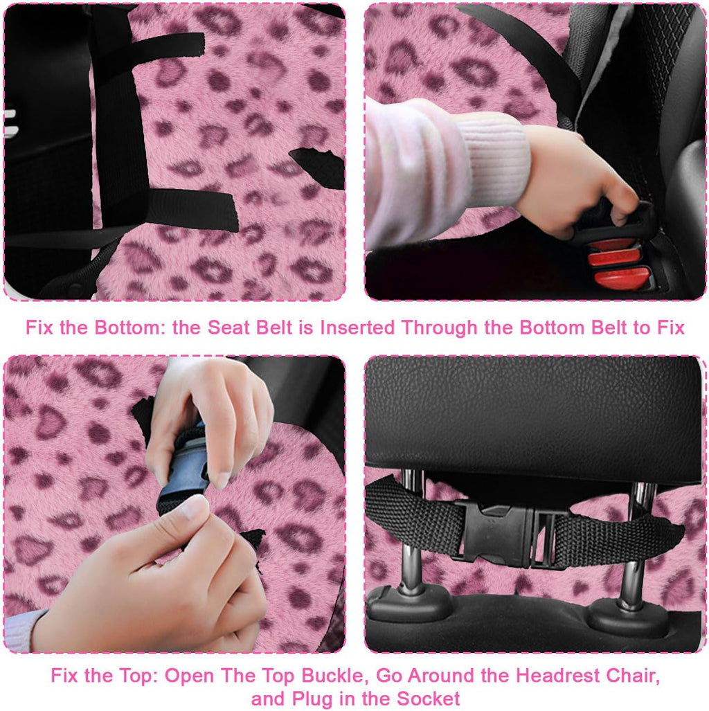 Travel Pillow, Travel Pillow for Kids, Sleeper Hold Pillow Travel, Removable U-Shaped Pillow for Adults and Children to Support Head and Body in The Back Seat of Long Car Trips (Pink Leopard Print)