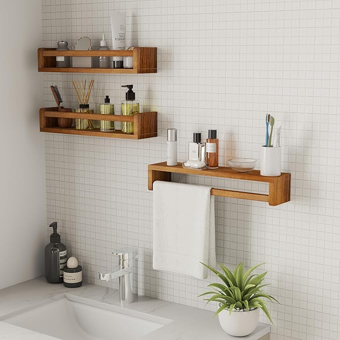 Heimlove Nursery Floating Shelves, Nursery Book Shelves for Wall, 16 inch Wall Bookshelf for Kids Solid Wood Wall Mounted Shelves for Books,Toys and Decor Storage, Set of 2-BubblyBeeBaby