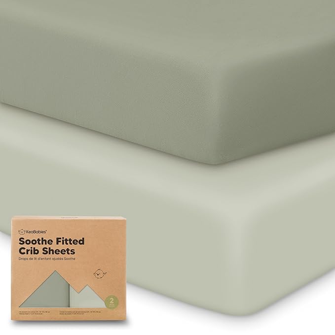 KeaBabies 2-Pack Organic Crib Sheets for Boys, Girls - 52x28 Fitted Crib Mattress Sheet Neutral, Breathable Jersey Cotton Cover for Baby Bed, Toddler Mattress, Soft & Cute Prints (Lichen)-BubblyBeeBaby