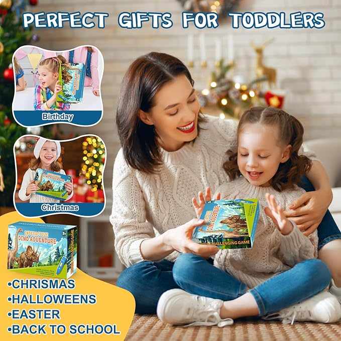 Interactive Dinosaur Toys Learning Poster, Dinosaur Talking Poster, Bilingual Dinosaur Talking Educational Children Toy with Sound Effects, Dinosaur Toys for Ages 3-12, Best Dinosaur Party Gift-BubblyBeeBaby