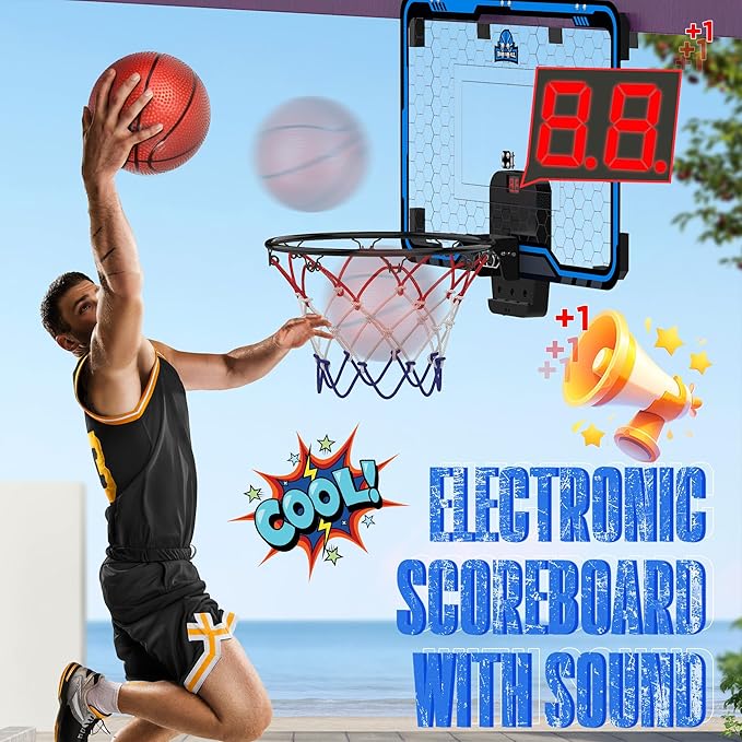 HopeRock Large Indoor Basketball Hoop for Kids Teens Adults, 24 X 16 Inch Over The Door Basketball Hoops with Electronic Scoreboard, Basketball Toys Birthday Gifts for Boys Girls-BubblyBeeBaby