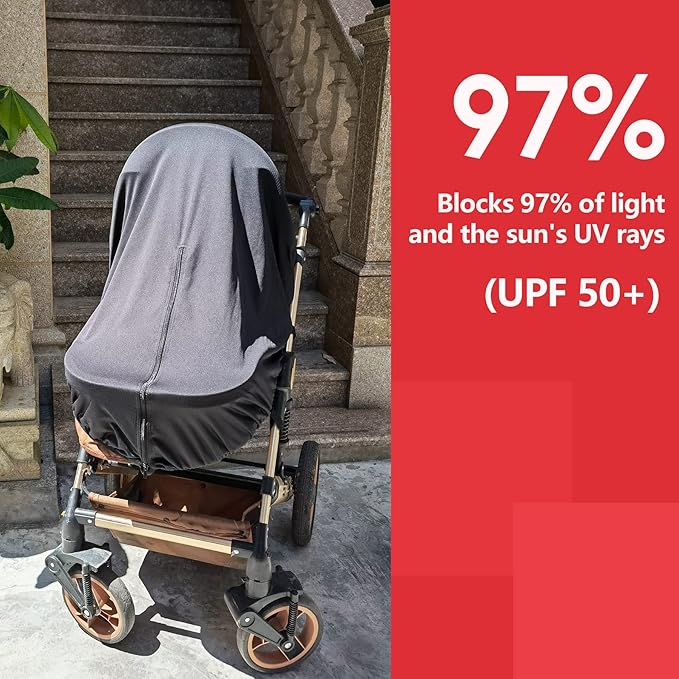 Sun Shade for Strollers, UV Sun and Sleep Shade Universal Fit for Baby Strollers, Blackout Stroller Cover, Breathable and Stops 99% of The Sun's Rays (UPF50+) Black-BubblyBeeBaby