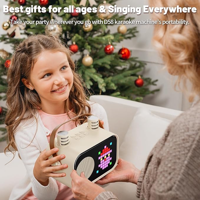 Karaoke Machine for Kids Adults, Portable Bluetooth Karaoke Speaker with 2 Wireless Microphones, Pixel Display Light, Birthday Gifts Toys for Girls & Boys Ages 3, 4, 5, 6, 7, 8, 9,10,11,12+ Years-BubblyBeeBaby