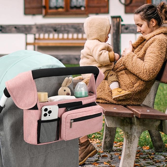 Accmor Universal Stroller Organizer with Insulated Cup Holder Detachable Phone Bag and Shoulder Strap, Stroller Bag Caddy Organizer Accessories Fits for Uppababy, Baby Jogger, Britax Strollers-BubblyBeeBaby