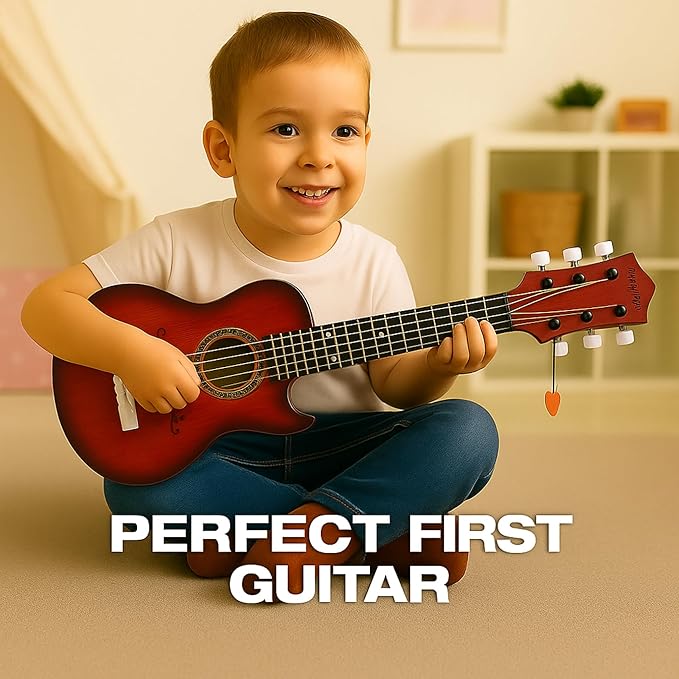 23" Acoustic Guitar, Kids 6 String Toy Guitar - Realistic Steel Strings - Beginner Practice First Musical Instrument for Children, Toddlers (Mahogany)-BubblyBeeBaby