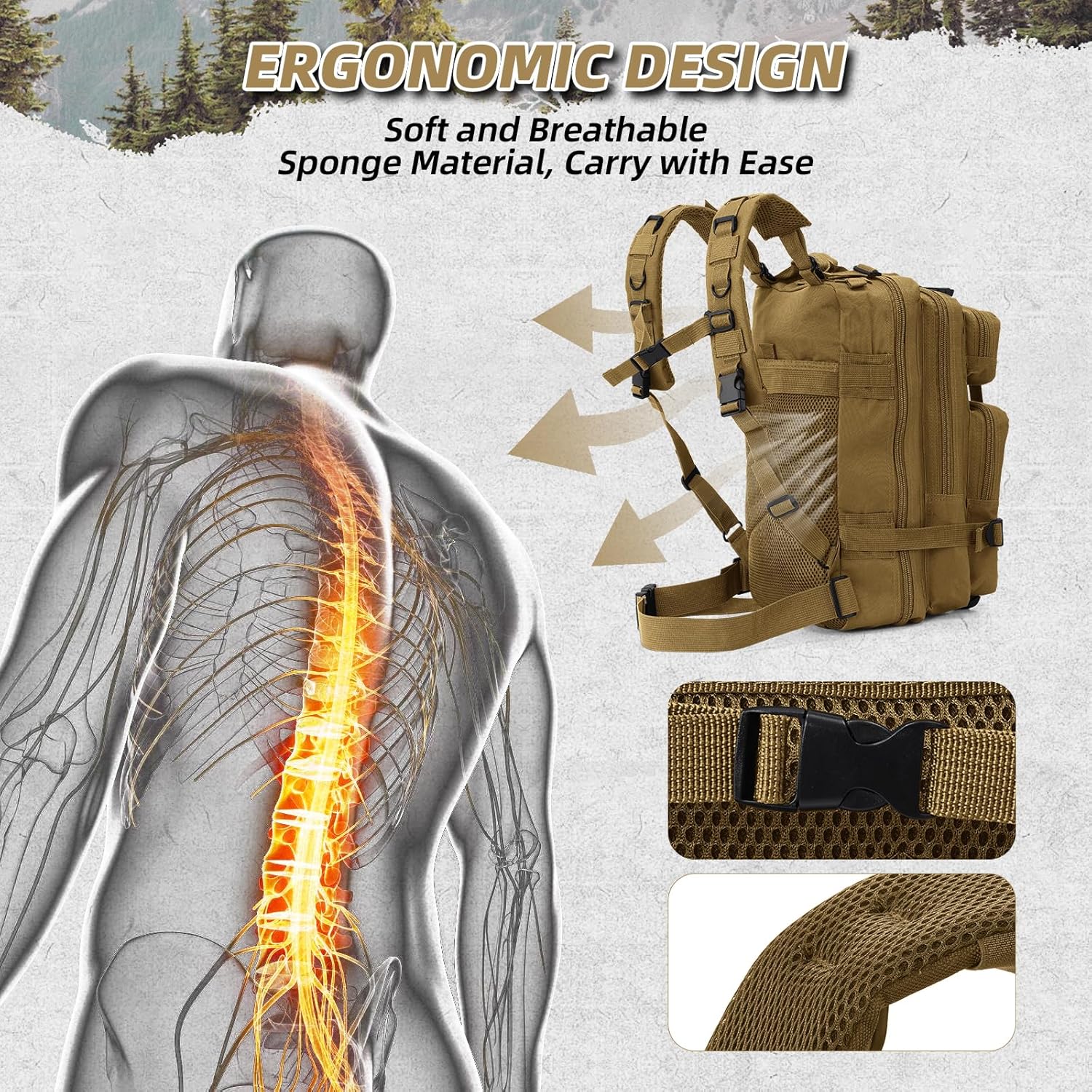 Small Military Tactical Backpack, 30L Tactical Assault Bag for Men, Army Assault Rucksack GYM Hiking Backpack Bug Out Bag Khaki