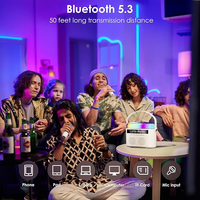 Karaoke Machine,Karaoke Machine with Lyrics Display,Portable Bluetooth 5.3 Karaoke Speaker with Upgraded Dual Speakers for Kids and Adults,with White Noise and Night Light Function-BubblyBeeBaby