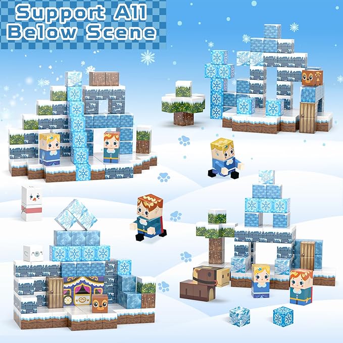 100PCS Magnetic Blocks, Magnet Building Blocks for Kids Age 4-8, Magnetic Cubes Sets for Frozen Princess Castle Build, Magnet Cubes Tiles Toys for Girls Age 3+ Years Old Birthday Gift-BubblyBeeBaby