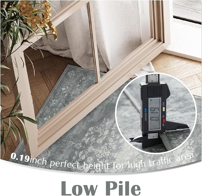 jinchan Floral 2x3 Rug for Entryway - Vintage Washable Area Rug Ultra-Thin Low Pile Soft Small Non-Slip Distressed Indoor Doormat Accent for Entrance Kitchen Bedroom Bathroom (2x3ft,Grey)-BubblyBeeBaby