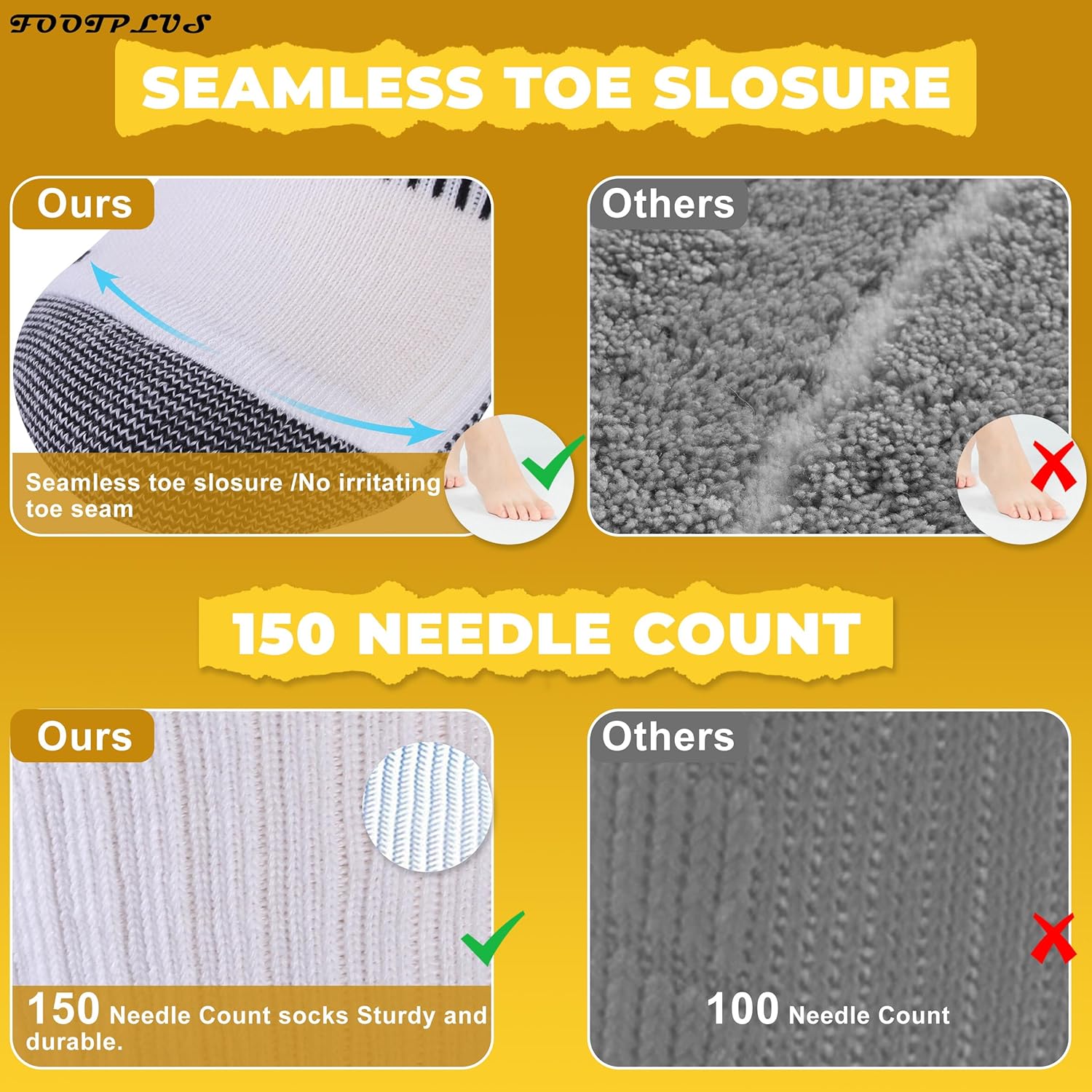 FOOTPLUS Hiking Copper Compression Socks,Unisex Cushioned Sole Arch Support Athletic Crew Running Socks