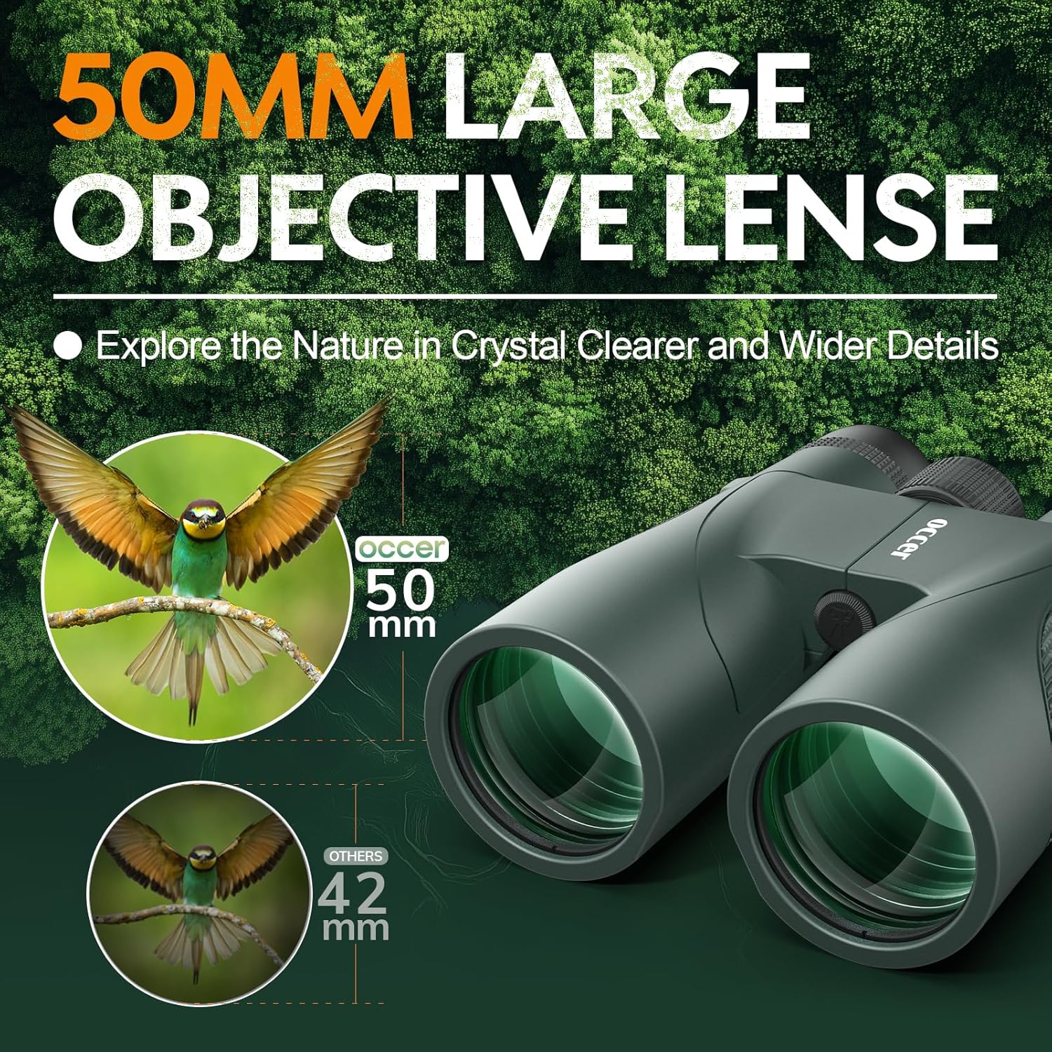 occer 12x50 Bird Watching Binoculars for Adults - High Powered Binoculars with Clear Large Image - Easy Focus HD Binocular with Long Range for Cruise Trip Hunting Travel Concert Stargazing,Green