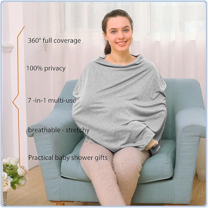 Car Seat Covers Baby - Multi-use Cover Carseat Canopy, Breathable Breastfeeding Cover, Car Seat Covers for Bbies, Boys & Girls Shower Gifts (Knit Grey)-BubblyBeeBaby