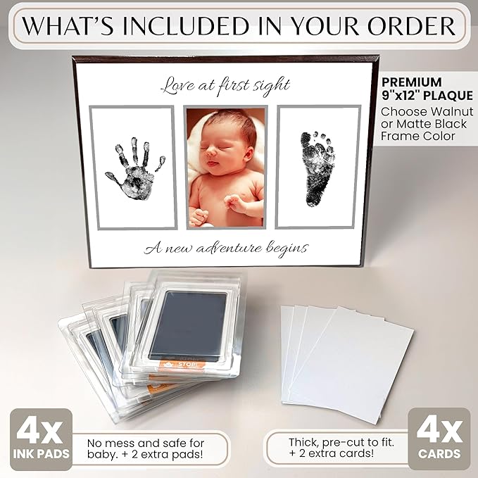 Inkless Hand and Footprint Kit, Baby Keepsake Plaque & Baby Shower Gifts - Ideal as Mom To Be Gift, Nursery Picture Frames, Clean Touch Hand and Footprint Kit (Style 2 - Design 2)-BubblyBeeBaby