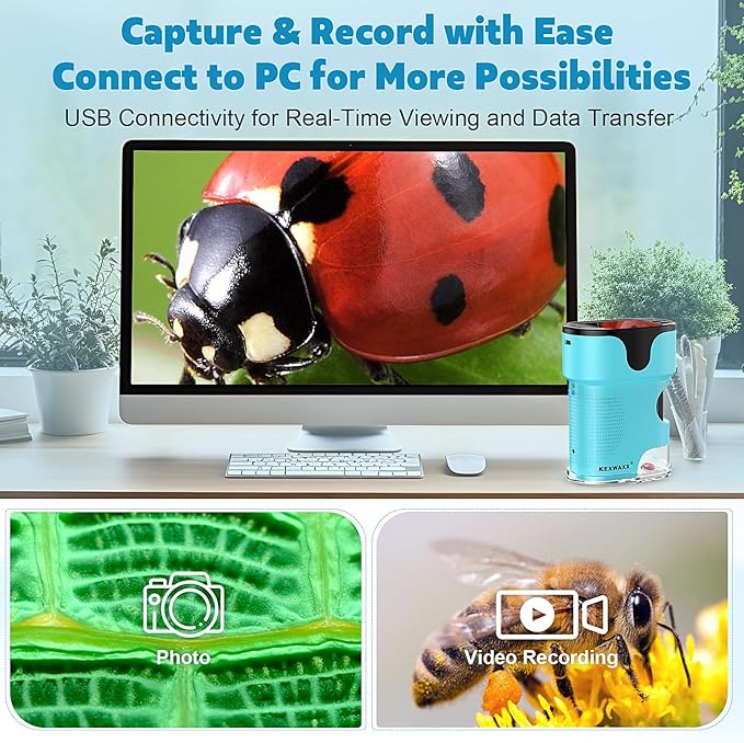 1000X Pocket Microscope for Kids - 4K 2.0" Screen, Digital Mini Scope with Slides Kit, Rechargeable Lab Handheld Portable Microscopes for Kids 4-12 Students Teens-BubblyBeeBaby