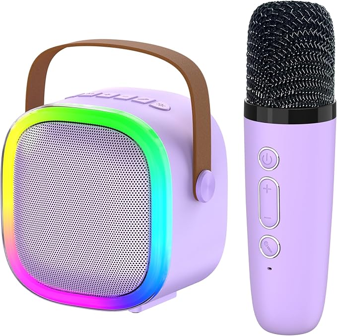Karaoke Machine for Kids Adults, Portable Bluetooth Speaker with Wireless Microphone and LED Lights, Kids Toys Birthday Gifts for Girls and Boys Ages 4, 5, 6, 7, 8,9,10,11,12+ Years, Home Party-BubblyBeeBaby