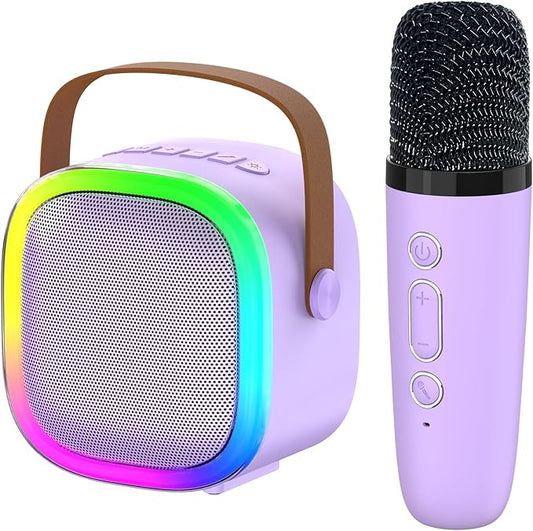 Karaoke Machine for Kids Adults, Portable Bluetooth Speaker with Wireless Microphone and LED Lights, Kids Toys Birthday Gifts for Girls and Boys Ages 4, 5, 6, 7, 8,9,10,11,12+ Years, Home Party-BubblyBeeBaby