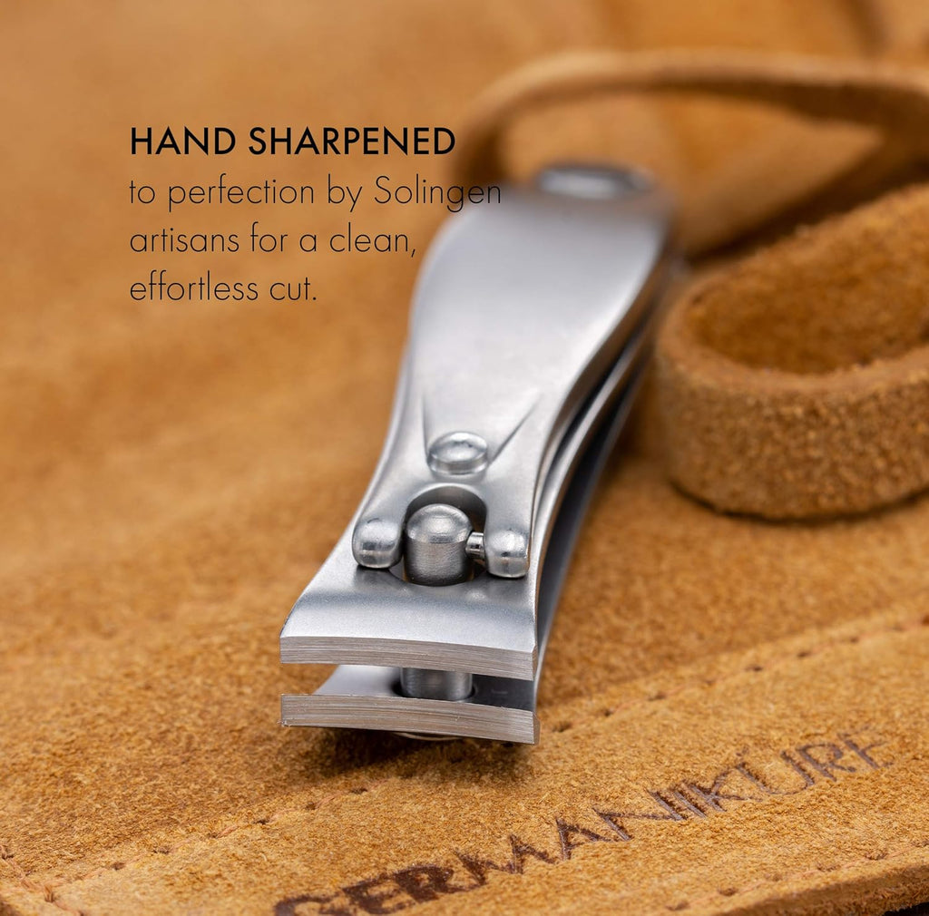 GERMANIKURE 5pc Manicure Set in Black Leather Case - Made in Solingen Germany, FINOX Stainless Steel Tools – Professional Quality Compact Nail Grooming Kit