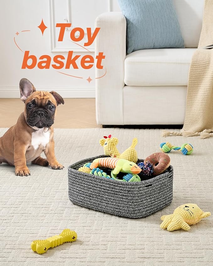 KALLAX Small Woven Basket, 13.5 x 9.5 x 5 Inches, Storage Basket for Organizing, Cute Small Rope Shelf Closet Cube Storage Bins Baskets for Shelves, Dog Toy Gift Baskets Empty, 3 Pack Mixed Black-BubblyBeeBaby