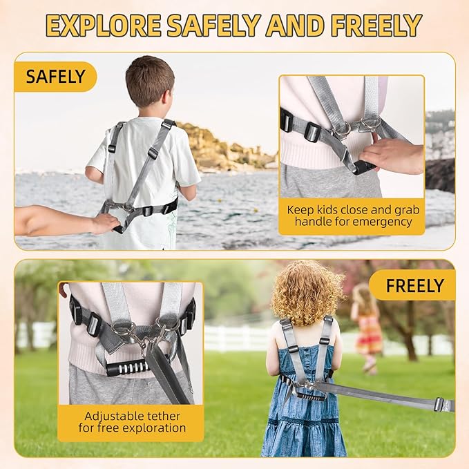 2025 New Safety Walking Harness for Big Kids (6-12yrs) with Autism Special Needs ADHD, Anti-Elopement Vest Harness with Grab Handle and Light Reflector, Adjustable Leash for Autistic, Active Child-BubblyBeeBaby
