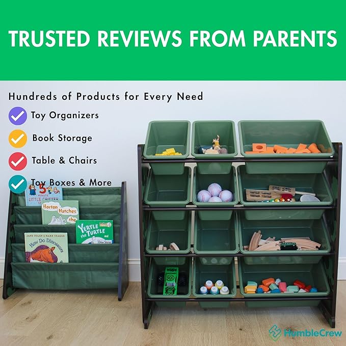 Humble Crew Kids Toy Storage Organizer with 12 Plastic Bins, Camo – Removable Bins for Playroom, Bedroom, Toddler Furniture for Boys and Girls Ages-BubblyBeeBaby