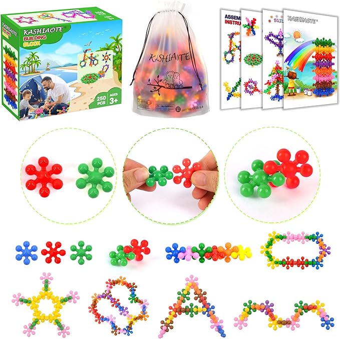 250 Pieces Building Blocks Kids STEM Toys Educational Building Toys Interlocking Solid Plastic Discs Sets for Preschool Boys and Girls Aged 3+-BubblyBeeBaby