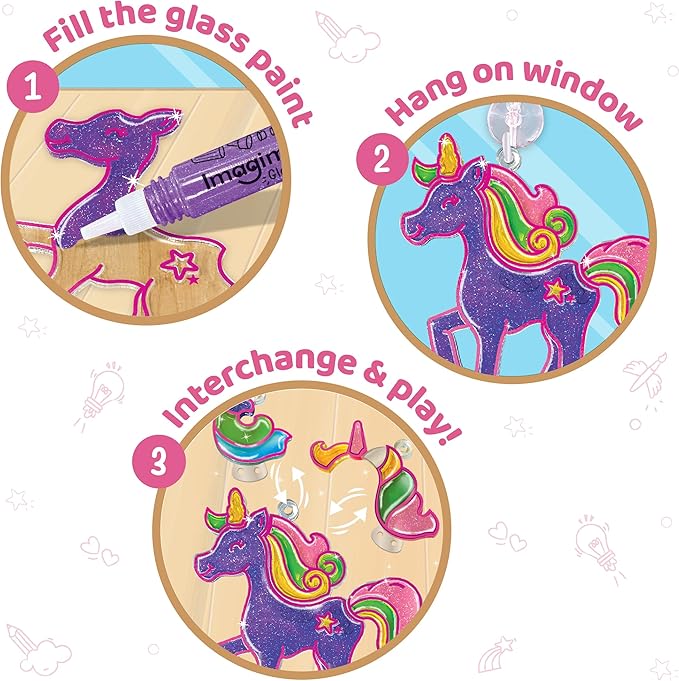 Imagimake Window Art Unicorn | Stained Glass Kit | Unicorn Girls Toys Age 6-8 | 6 Year Old Girl Birthday Gift | Art and Crafts for Girls 8-12 | DIY Suncatcher Kit for 5,6,7,8,9,10,11,12 Year Old Kids-BubblyBeeBaby