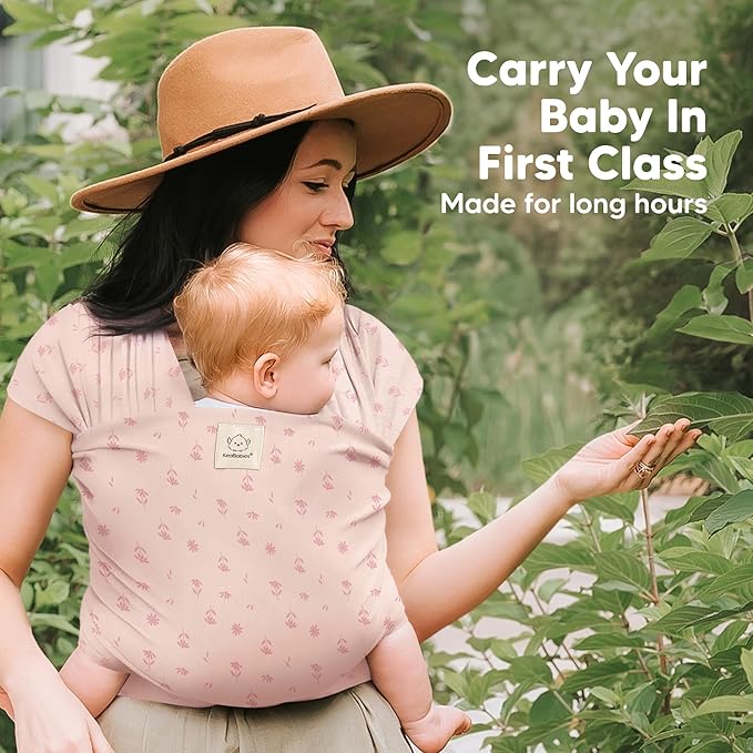 KeaBabies Baby Wrap Carrier - All in 1 Original Baby Carrier Newborn to Toddler Sling, Easy to Wear, Hands Free Bonding, Lightweight, Breathable Infant Wraps (Pink Daisies)-BubblyBeeBaby