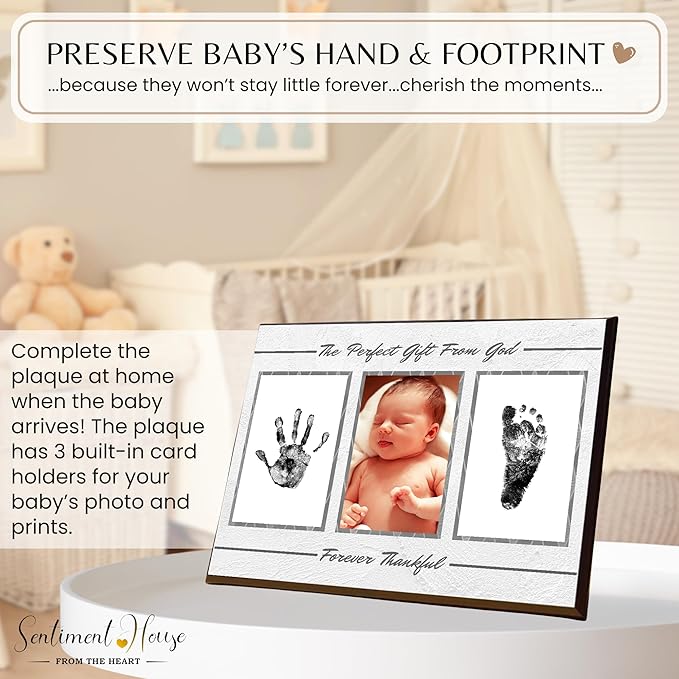 Inkless Hand and Footprint Kit, Baby Keepsake Plaque & Baby Shower Gifts - Ideal as Mom To Be Gift, Nursery Picture Frames, Clean Touch Hand and Footprint Kit (Style 2 - Design 1)-BubblyBeeBaby