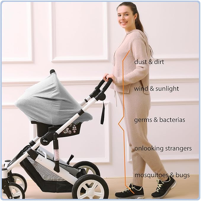 Car Seat Covers Baby - Multi-use Cover Carseat Canopy, Breathable Breastfeeding Cover, Car Seat Covers for Bbies, Boys & Girls Shower Gifts (Knit Grey)-BubblyBeeBaby