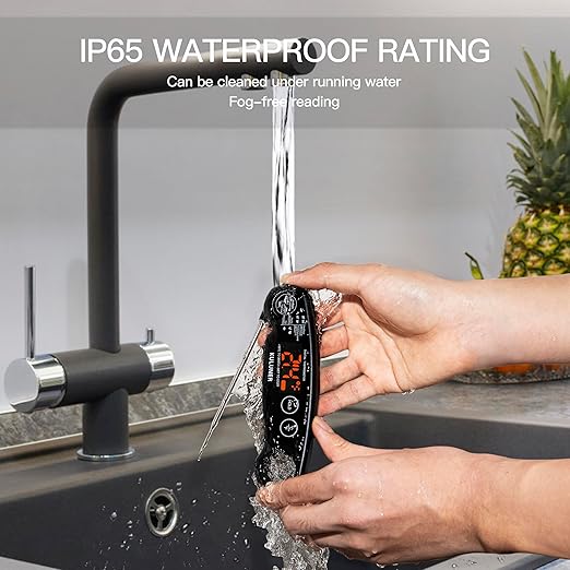 1-Second Rapid and Accurate Meat Thermometer - Waterproof Multifunctional Kitchen Food Thermometer, Ideal for Frying, Smoking, Grilling and More (Black)-BubblyBeeBaby