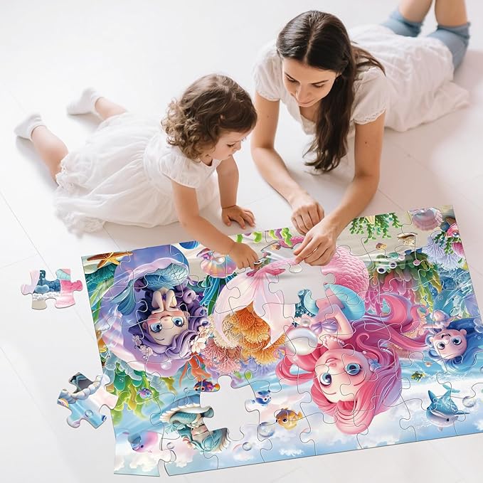 Jumbo Floor Puzzle for Toddlers & Kids Ages 3-5, 48-Piece Mermaid and Underwater Large Jigsaw Puzzle with Educational Fun, Great Gift for Boys & Girls Ages 4-8-BubblyBeeBaby