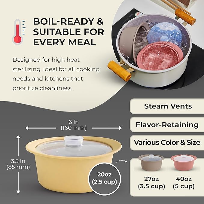 20oz Platinum Silicone Microwave Steamer Pot with Handle & Lid - Korea 100% Food-Grade Steamer Bowl, Heat-Resistant Cooker with Steam Holes, Easy Clean, Dishwasher Safe, Yellow-BubblyBeeBaby