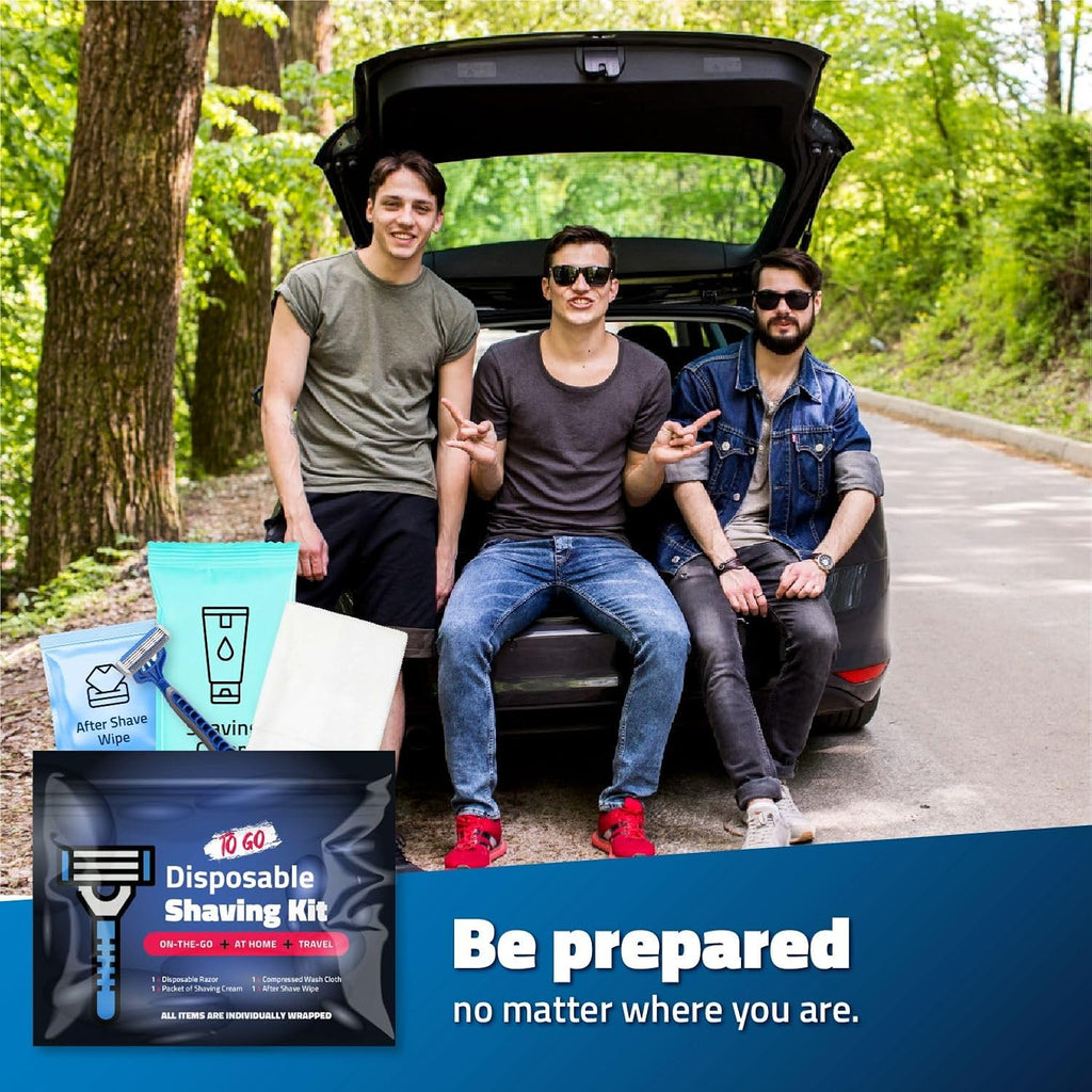 Shaving Kit with Razor, Shaving Cream, Washcloth & Aftershave Wipe – Men’s Travel Shave Set for Hotels, Shelters & Outreach – Disposable Grooming Pack (Blue) (5)