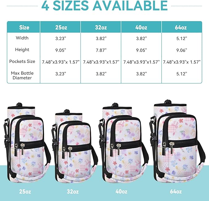 25/32/40/64oz Water Bottle Bag Holder Carrier-Insulated Crossbody Sling Case Sleeve with Strap & Pockets for Men Women Gym Cycling Travel Walking Hiking Camping-BubblyBeeBaby