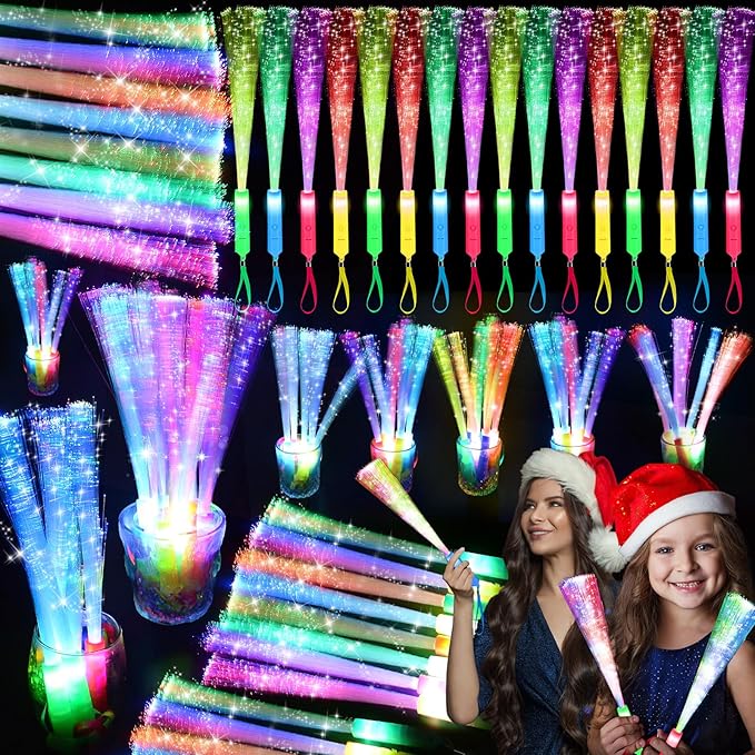 120PCS Glow Fiber Optic Sticks, LED Light Wands, Glow in The Dark Party Supplies, Fiber Optic Wands for Weddings, Birthdays&Events,Flashing LED Party Favors,Colorful Light Sticks for Kids&Adults-BubblyBeeBaby