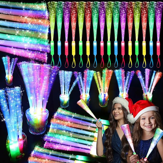 120PCS Glow Fiber Optic Sticks, LED Light Wands, Glow in The Dark Party Supplies, Fiber Optic Wands for Weddings, Birthdays&Events,Flashing LED Party Favors,Colorful Light Sticks for Kids&Adults-BubblyBeeBaby