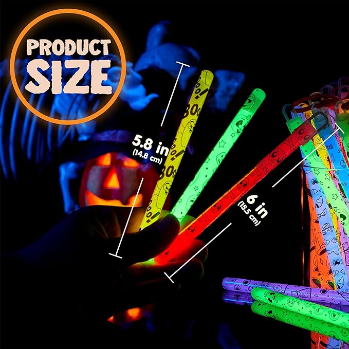 JOYIN 30 Pcs Halloween Glow Sticks Bulk Party Pack, Hanging Wands in 8 Design, 6 Color Light Up Stick for Kid Glow in The Dark Halloween Party Favor Supplies, Goodie Bag Filler, Trick or Treating Gift-BubblyBeeBaby