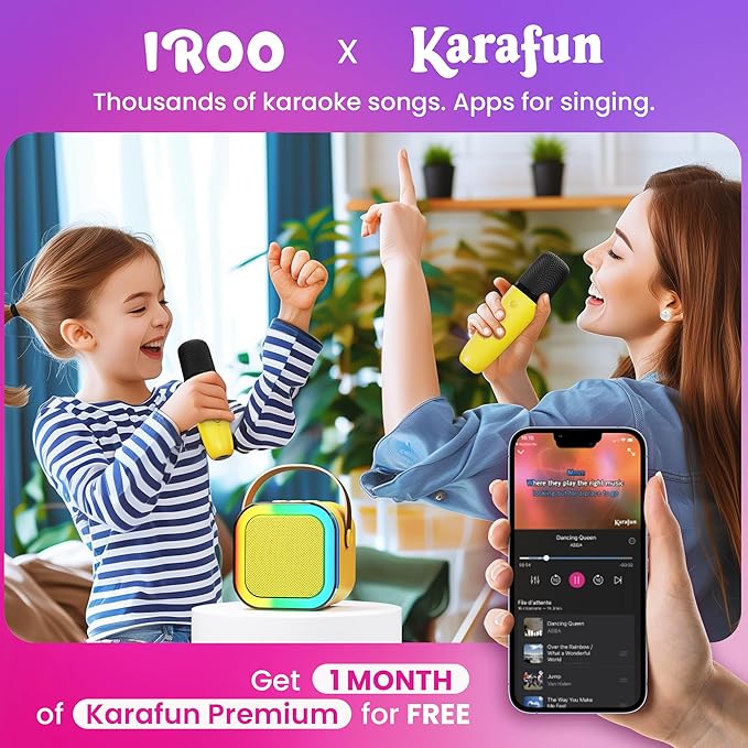 IROO Mini Karaoke Machine for Kids, 2025 TOP Toys Birthday Gifts Ideas for Girls Ages 4, 5, 6, 7, 8, 9, 10, 12+ Years Old, Portable MP3 Player with 2 Wireless Mics for Party-BubblyBeeBaby