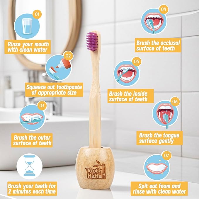 Kids Bamboo Toothbrushes, BPA-Free Soft Bristles, Eco-Friendly Natural Wooden Toddler Toothbrush, 6-Pack Travel Toothbrushes Set for Children-BubblyBeeBaby