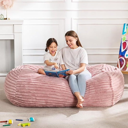 Hobestluk 4FT Bean Bag Chairs Adult Bean Bag with Portable Handle Comfy Large Bean Bag Chair with Removable Cover for Living Room Bedroom or Reading Nook (Stripe Pink, 4FT)-BubblyBeeBaby