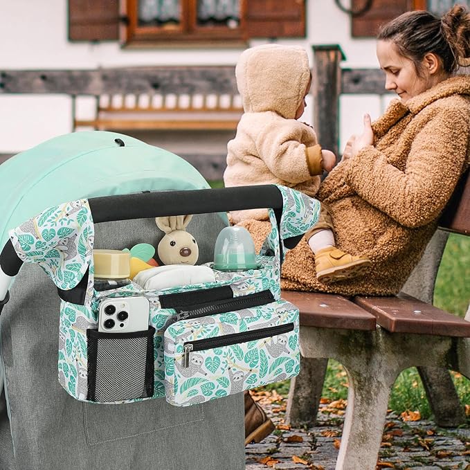 Accmor Universal Stroller Organizer with Insulated Cup Holder Detachable Phone Bag and Shoulder Strap,Stroller Bag Caddy Organizer Fits for Uppababy, Baby Jogger, Britax Strollers-BubblyBeeBaby