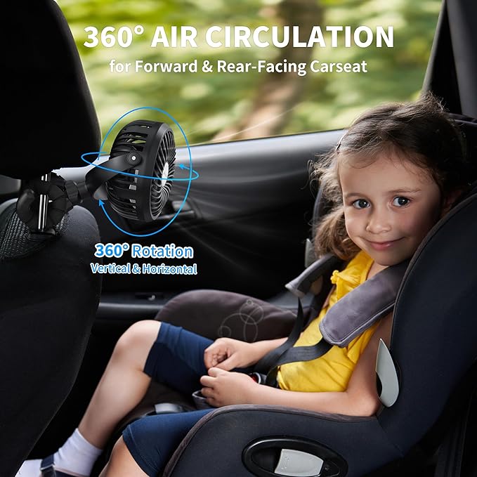 AMACOOL Battery Operated Stroller Fan Flexible Tripod Clip On Fan with 3 Speeds and Rotatable Handheld Personal Fans for Car Seat Crib Bike Treadmill (Black)-BubblyBeeBaby