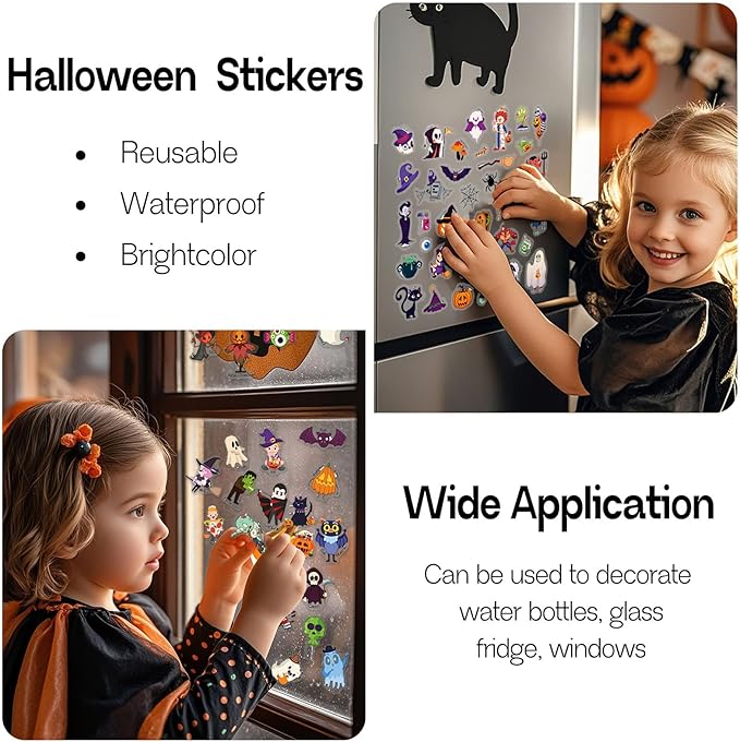 2 Set Halloween Reusable Sticker Books for Toddlers 3+, Halloween Stickers for Kids, Sticker Book for Toddlers 3+ Years, Halloweens Gifts for Kids Girls Boys-BubblyBeeBaby