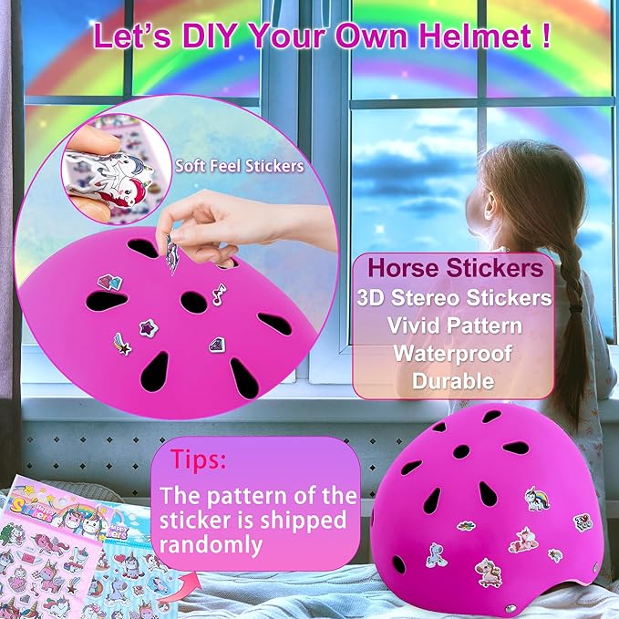 Kids Bike Helmet with DIY Stickers and Knee Pads Elbow Pads Wrist Guard Set for Ages 3-8-14 Toddler Boys Girls Helmet for Roller Skates Cycling Skateboarding Bicycle Scooter-BubblyBeeBaby