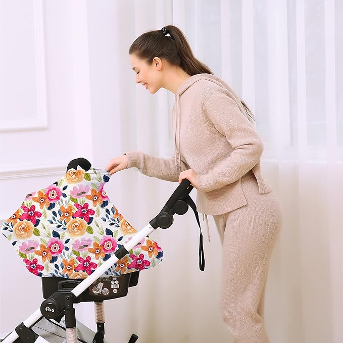 Multi-use Carseat Canopy Cover - Breathable Breastfeeding Covers, Car Seat Covers for Babies, Stroller Canopy Cover (Mix Floral)-BubblyBeeBaby