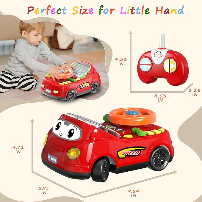 2-in-1 Toddler RC Car & Steering Wheel Toy with Music | Interactive Simulation Driving Adventure Toy for 18+ Months Baby Learning | Gift for 1.5+ Years Old Boys Girls-BubblyBeeBaby