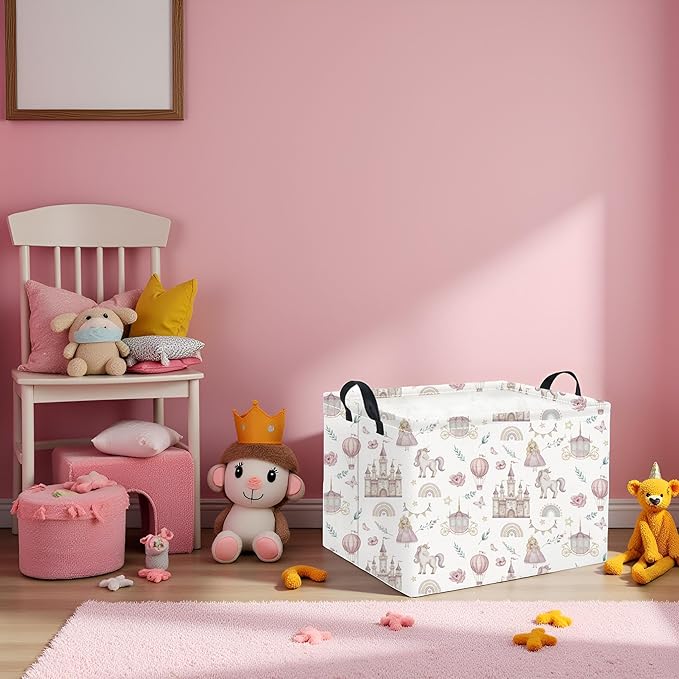 HIYAGON Rectangular Baby Girl Basket Kids Baby Storage Basket Toy Storage Bin Organizer Box Room Decor(Castle)-BubblyBeeBaby