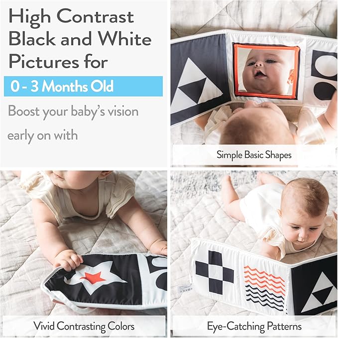 Infant Toys 0-6 Months Baby Mirror Tummy Time Toys Sensory Books for Babies Touch and Feel Crinkle Books for Babies-BubblyBeeBaby