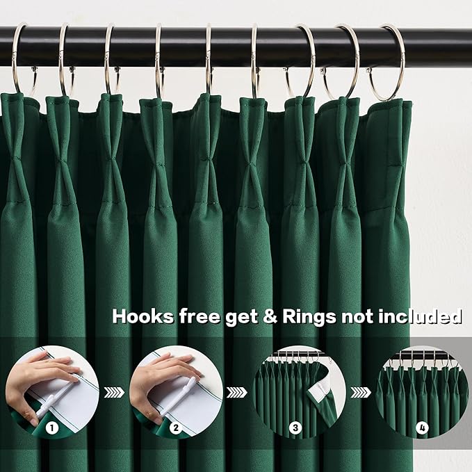 KEQIAOSUOCAI Hunter Green Blackout Curtains with Pinch Pleat, Dark Emarald Green Room Darkening Curtain 84 Inches Long, Thermal Insulated Window Treatment with Hooks 40x84-2PCs-BubblyBeeBaby